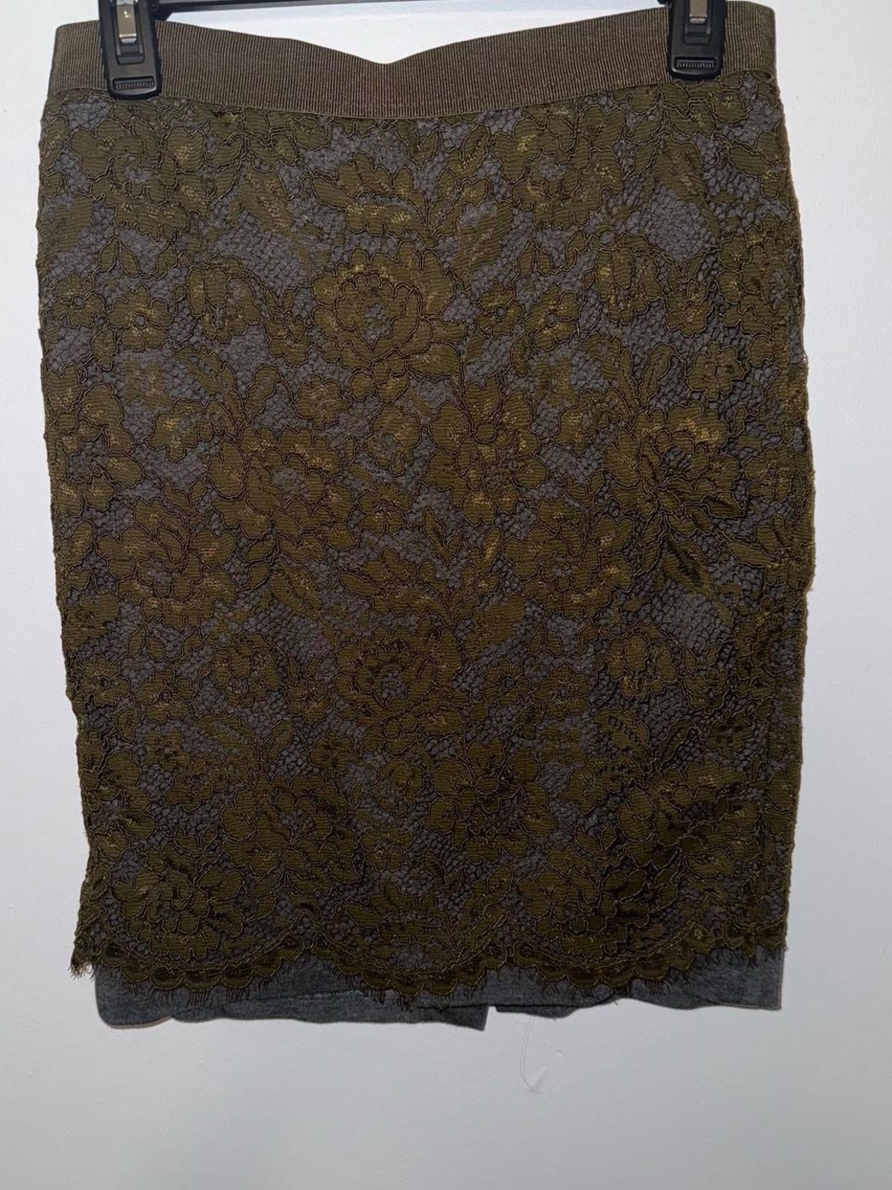LOFT Olive Green Lace Overlay Pencil Skirt - Picture 4 of 7